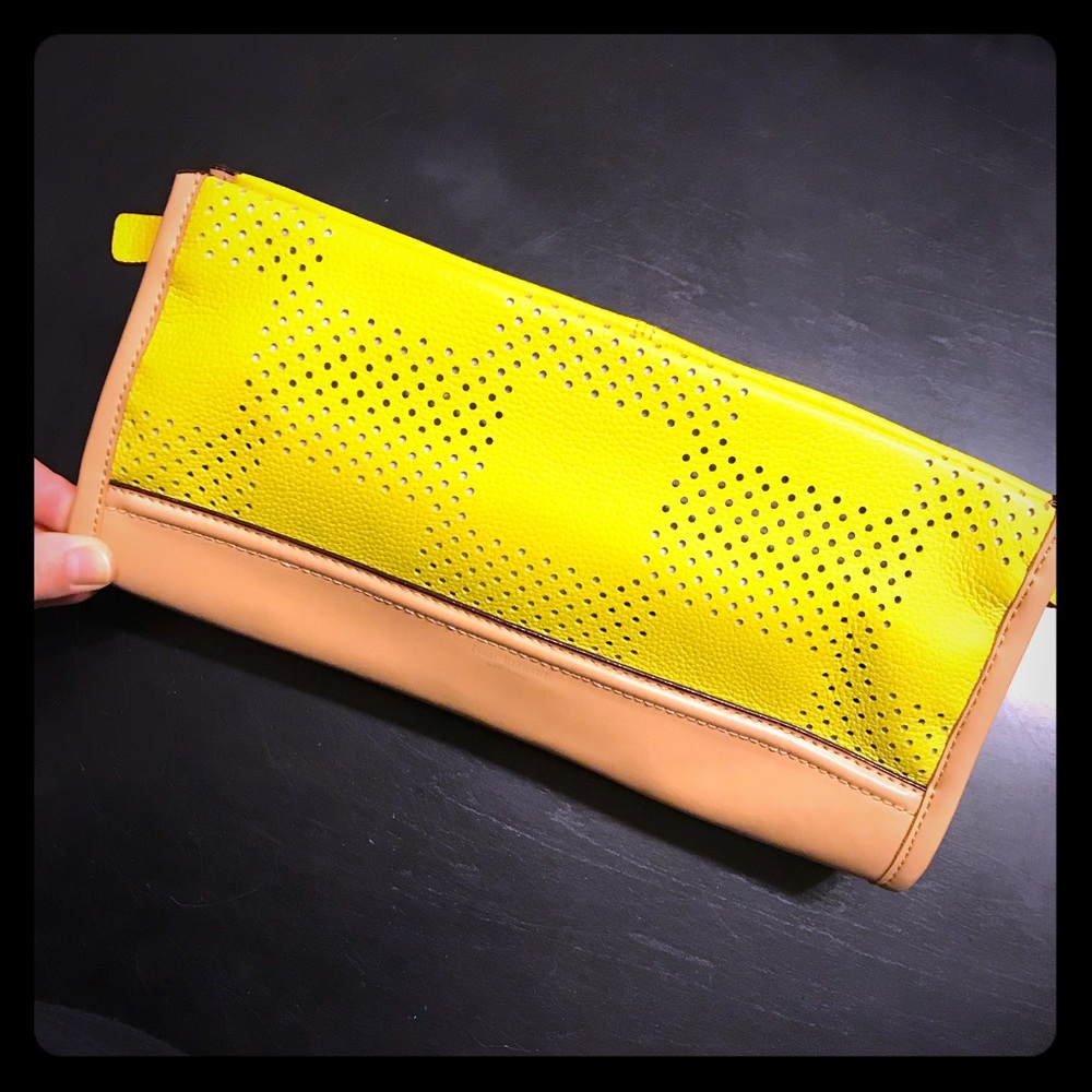 Isaac Mizrahi leather color block clutch bag